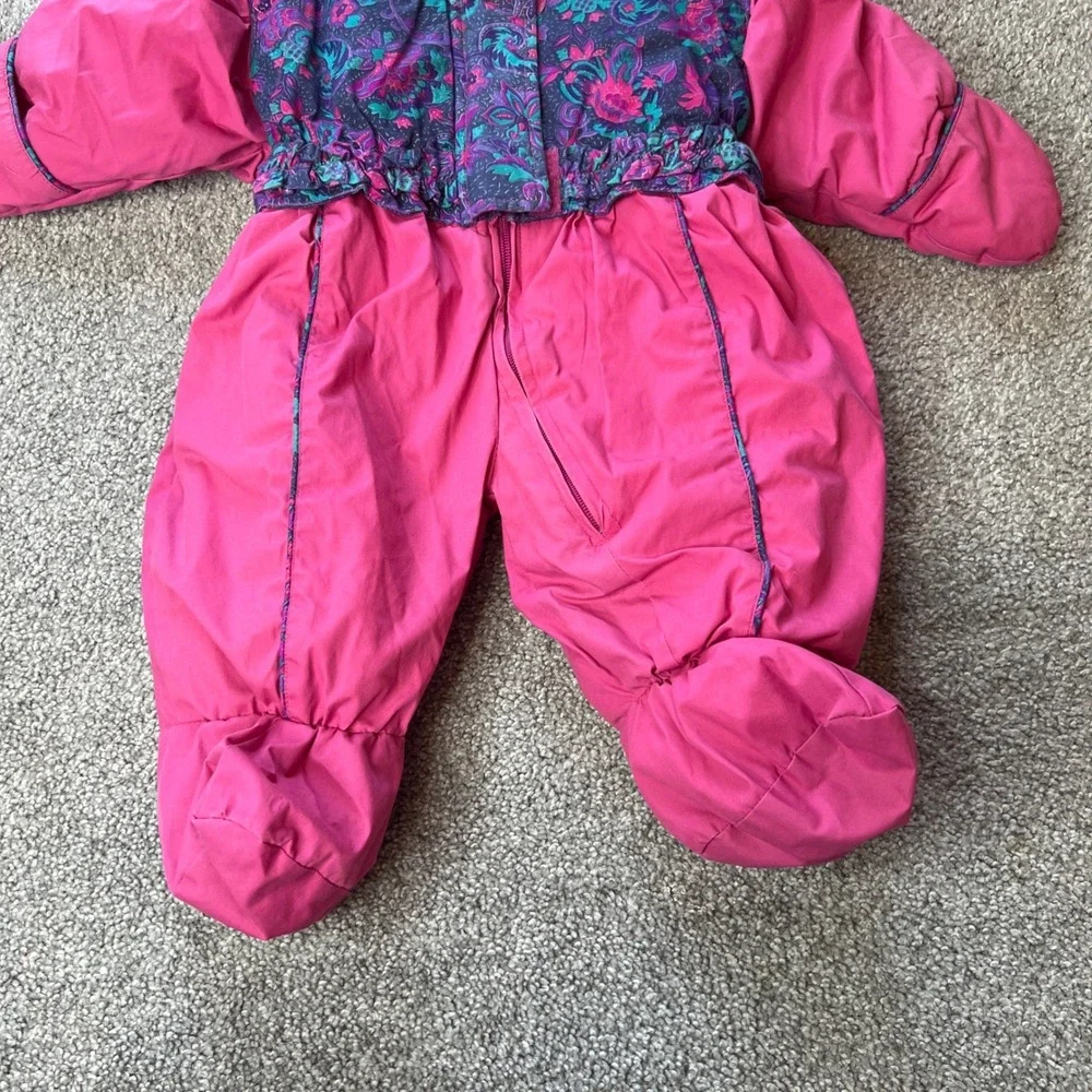 vtg ski snow suit‎ baby 6-9m pink one piece retro outdoor gorpcore 80s geometric